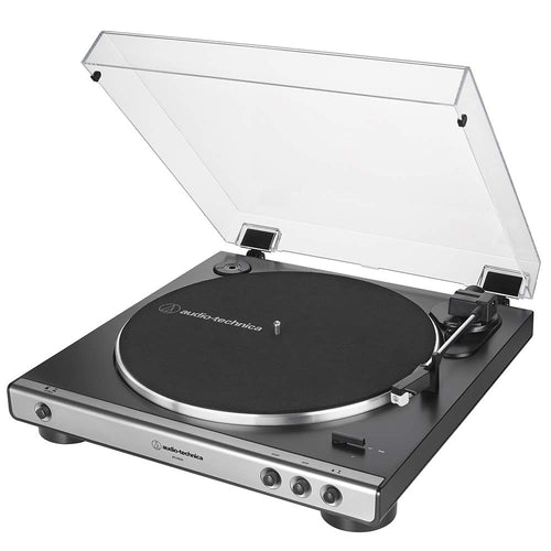Audio-Technica AT-LP60X-GM Fully Automatic Belt-Drive Stereo Turntable, Gunmetal/Black, Hi-Fi, 2 Speed, Dust Cover, Anti-Resonance, Die-Cast Aluminum Platter
