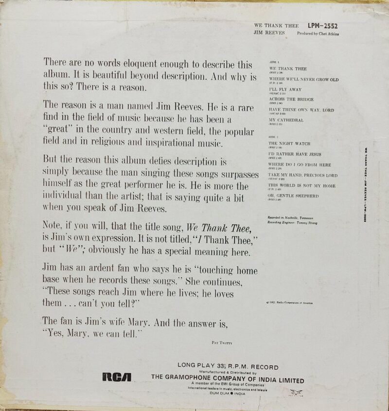 We Thank Thee - Jim Reeves